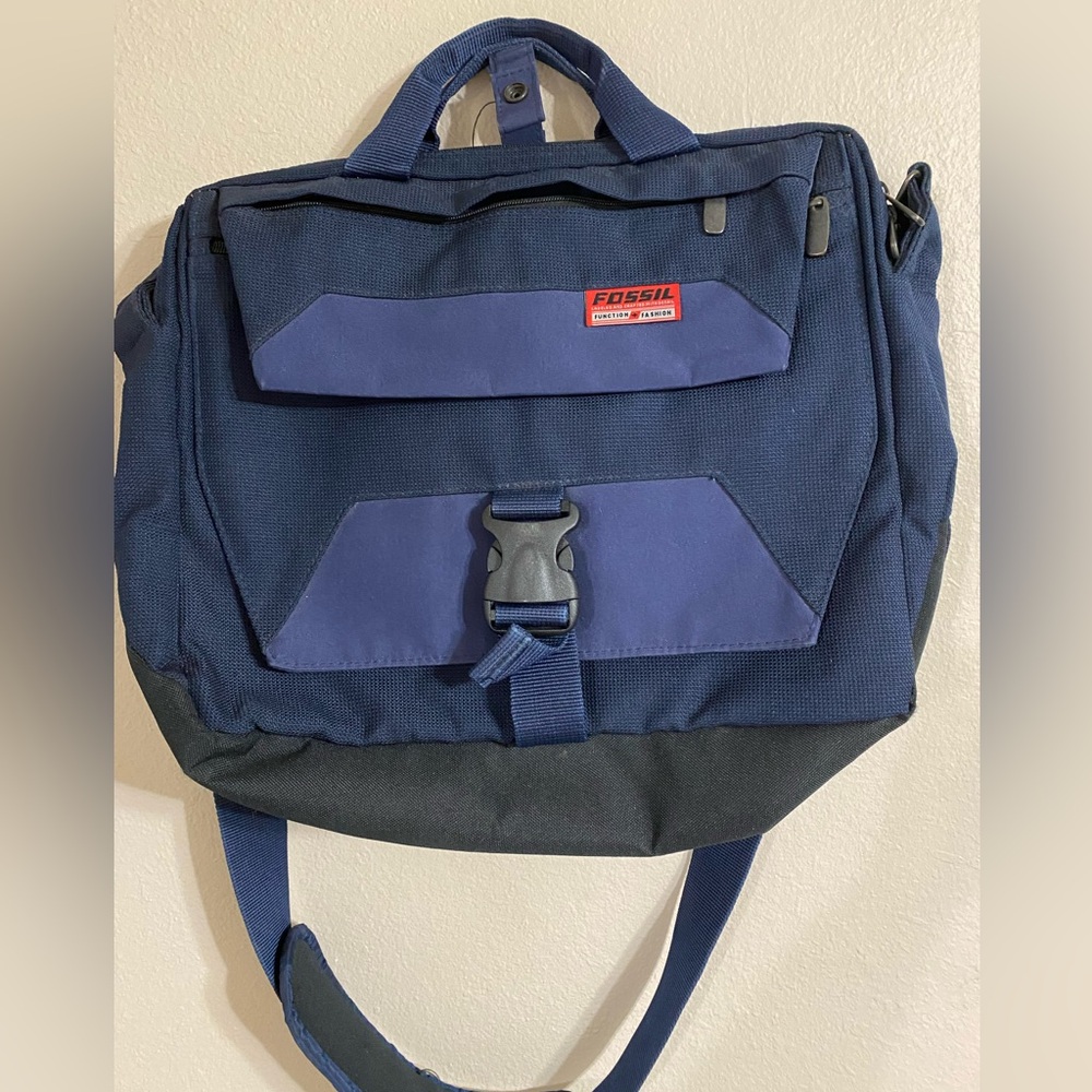 Fossil Laptop Bag Briefcase Messenger Bag Navy Orange Multiple Compartments